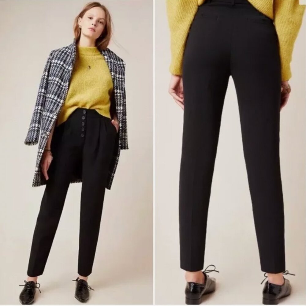 NWT Anthropologie Women’s Black Sasha Button Fly Tapered Trouser - Size 8